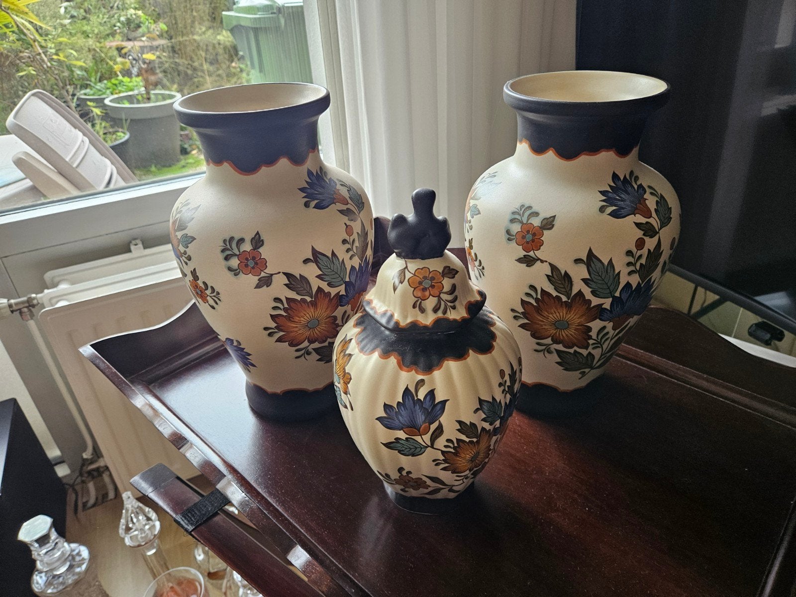 Flora Gouda Plateel Holland Handwerk Vazen Set, Ophalen