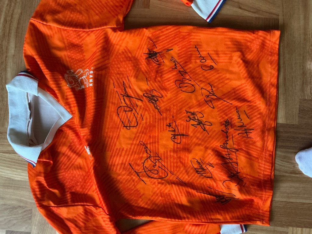 Gesigneerd oranjeshirt WK 1994, Maat L, Ophalen, Gebruikt, Shirt