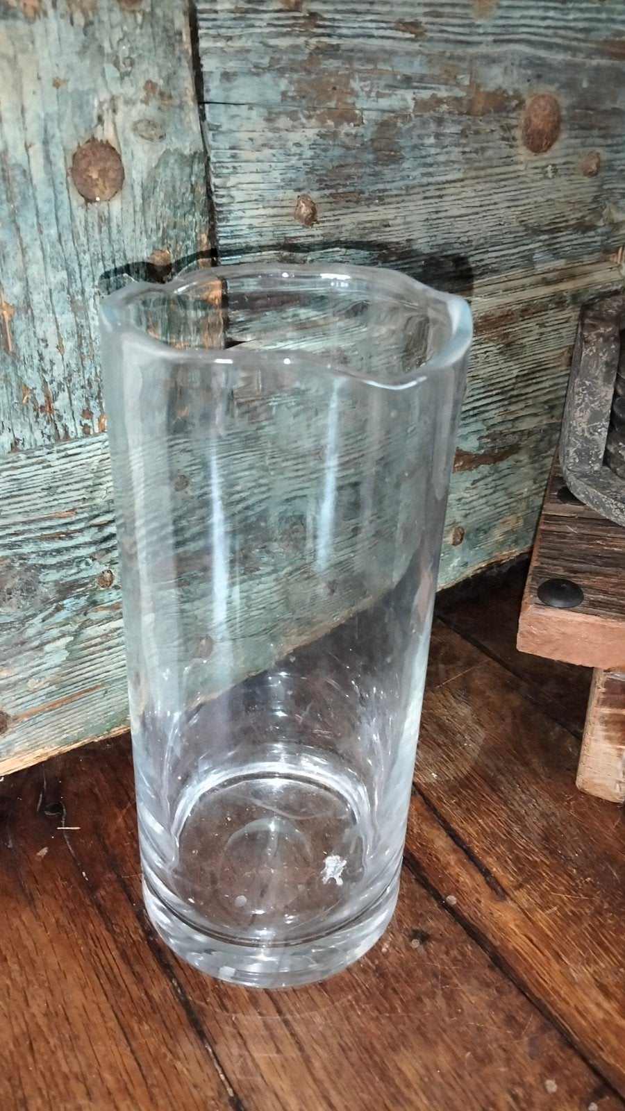 Mooi degelijk windlicht vaas dik golvend glas, Gebruikt, ., Ophalen of Verzenden, .