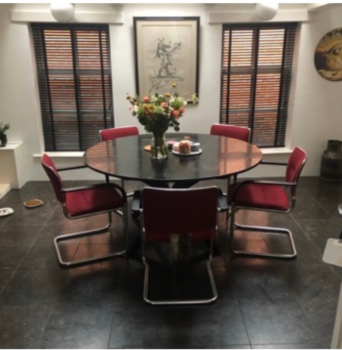 Ronde marmeren eettafel, zwart/groen, 150 cm doorsnede, Overige materialen, Gebruikt, 100 tot 150 cm, Rond