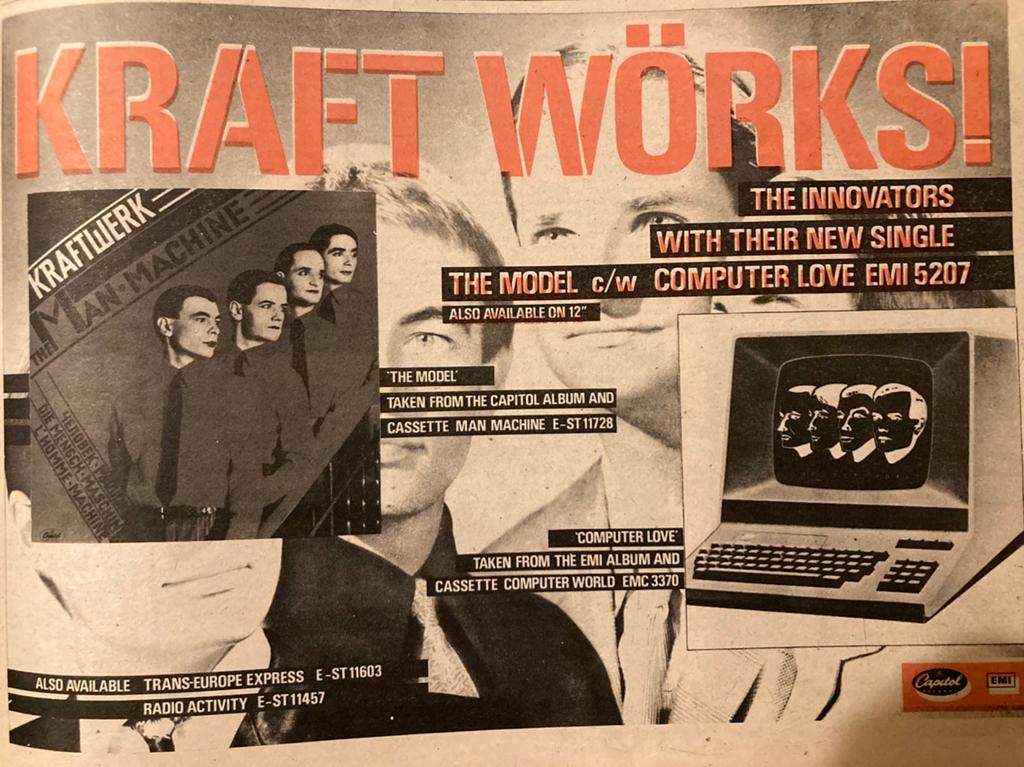 Paginagrote A4 advertenties KRAFTWERK Model Computer Love, Ophalen of Verzenden, Zo goed als nieuw