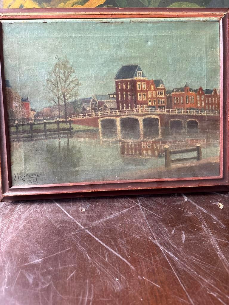 Schilderij van Amsterdamse gracht door J. Kooyman, 1962, Ophalen of Verzenden