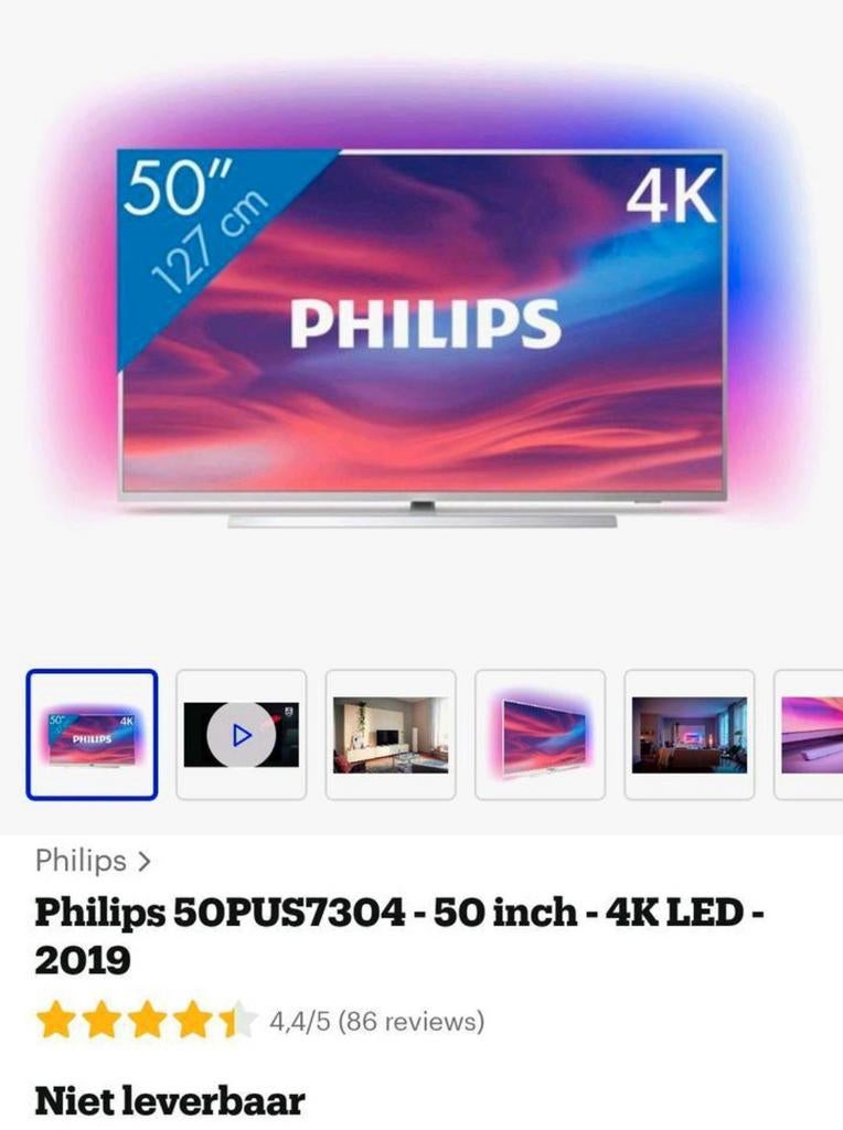 Philips 50" 4K Ambilight Smart TV Met defect, Philips, LED, 50 Hz, Ophalen of Verzenden