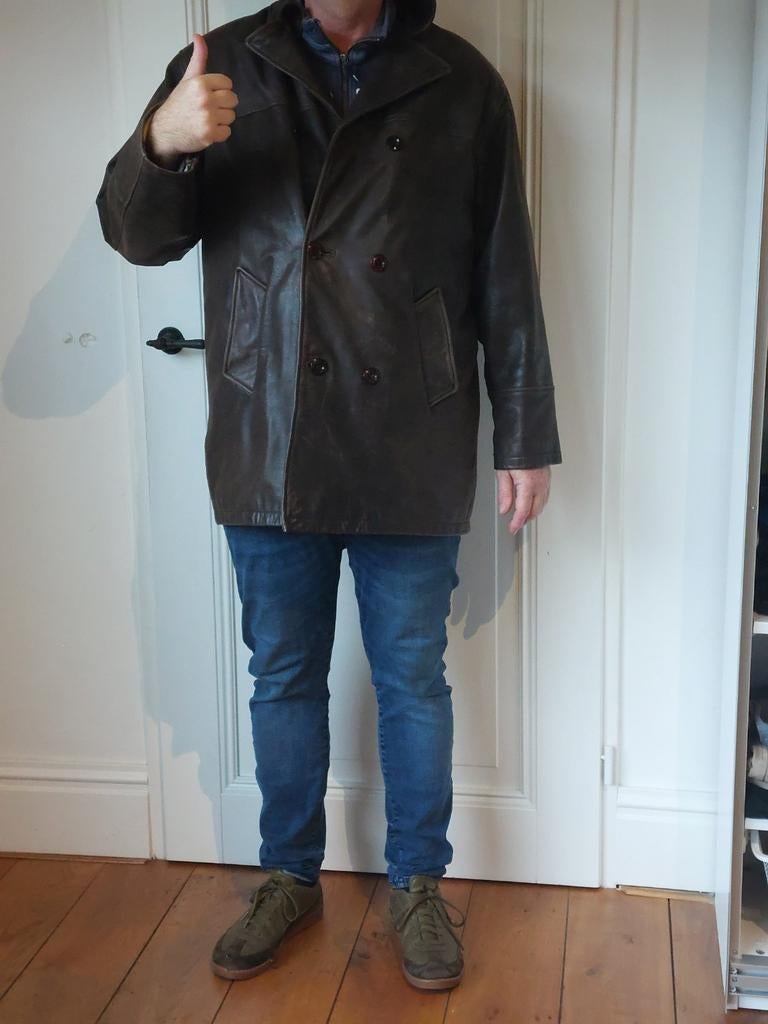 Stoere leren jas - perfect voor winter & carnaval!, Maat 52/54 (L), Total Contrast, Bruin, Ophalen of Verzenden