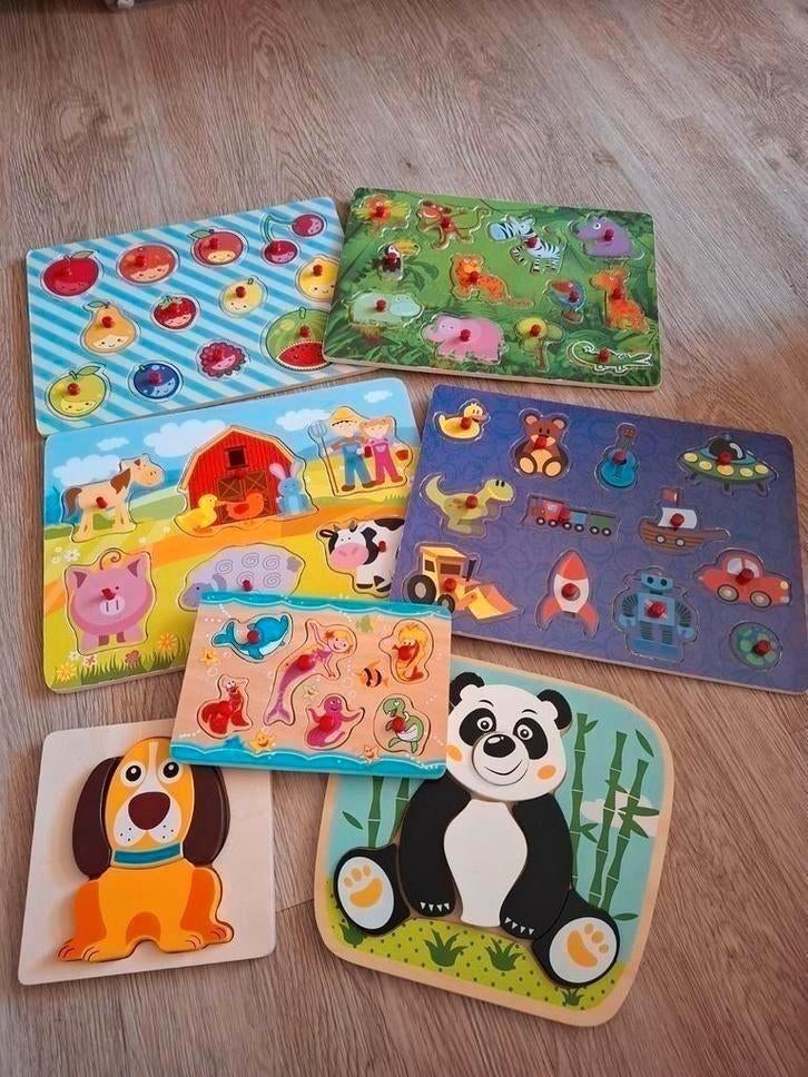 5 houten dieren/fruit enz puzzels voor verschillende prijzen, Ophalen of Verzenden, 10 tot 50 stukjes, Zo goed als nieuw, Van hout