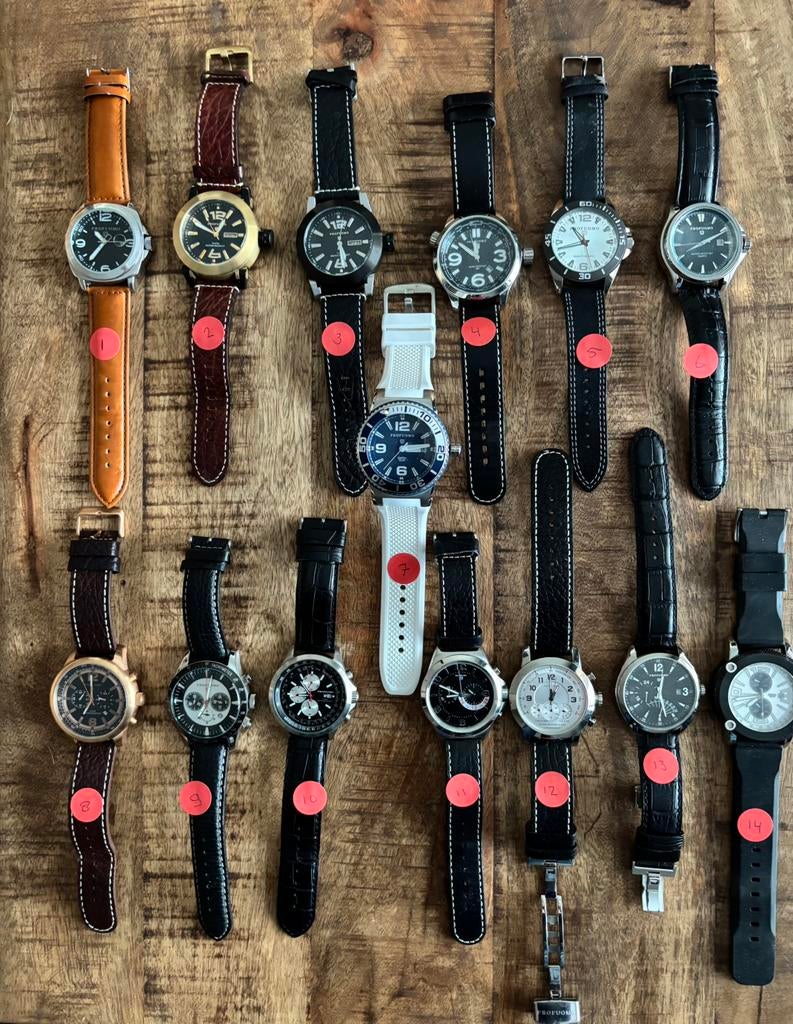 14 Profuomo Horloges € 250,00 ook per stuk te koop, Overige merken, Staal, Polshorloge, Ophalen of Verzenden