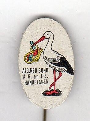Speldje ooievaar alg ned bond groente- en fruit handelaren, Verzamelen, Speldjes, Pins en Buttons, Verzenden, Gebruikt, Overige onderwerpen