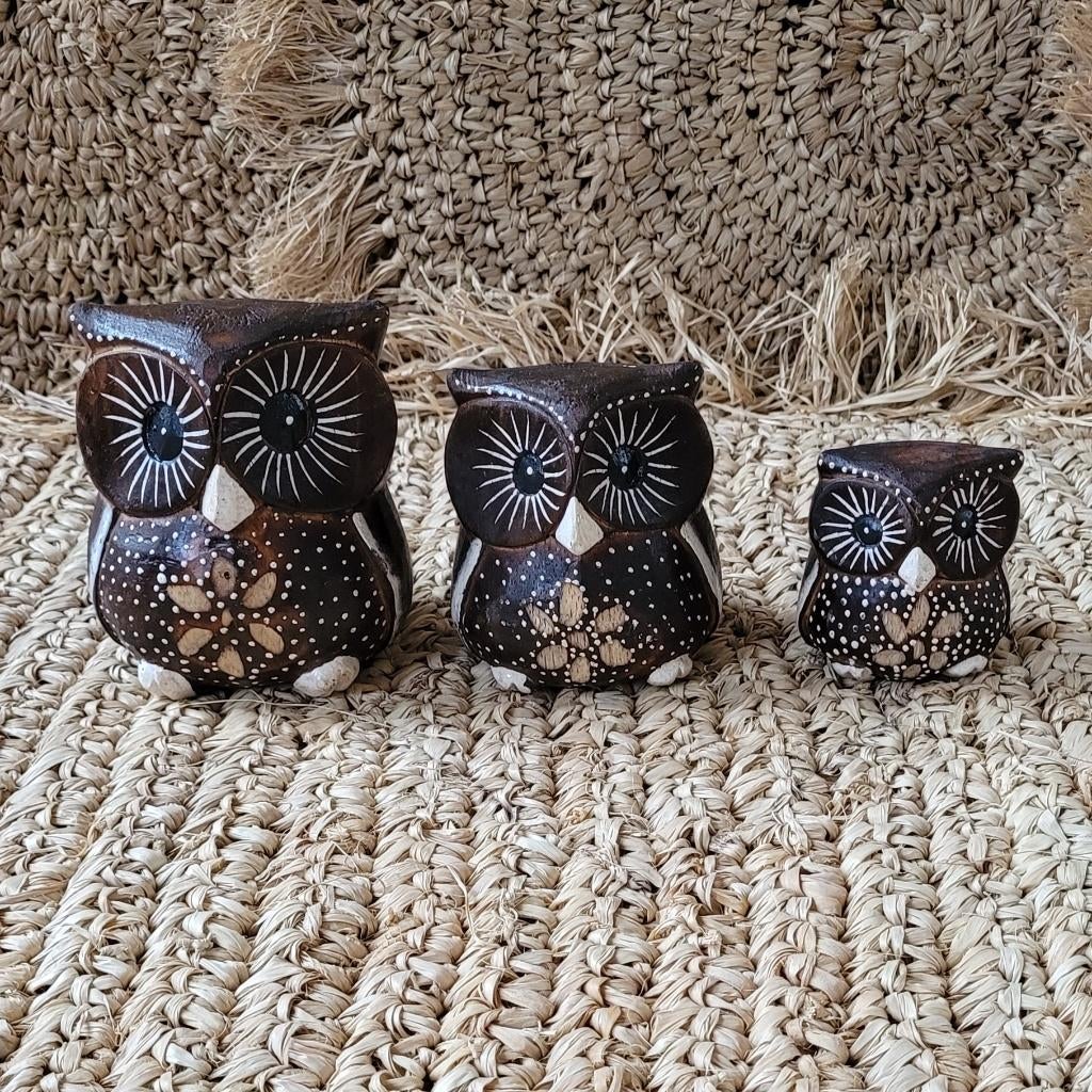 Handgemaakte set houten uiltjes, Ophalen of Verzenden