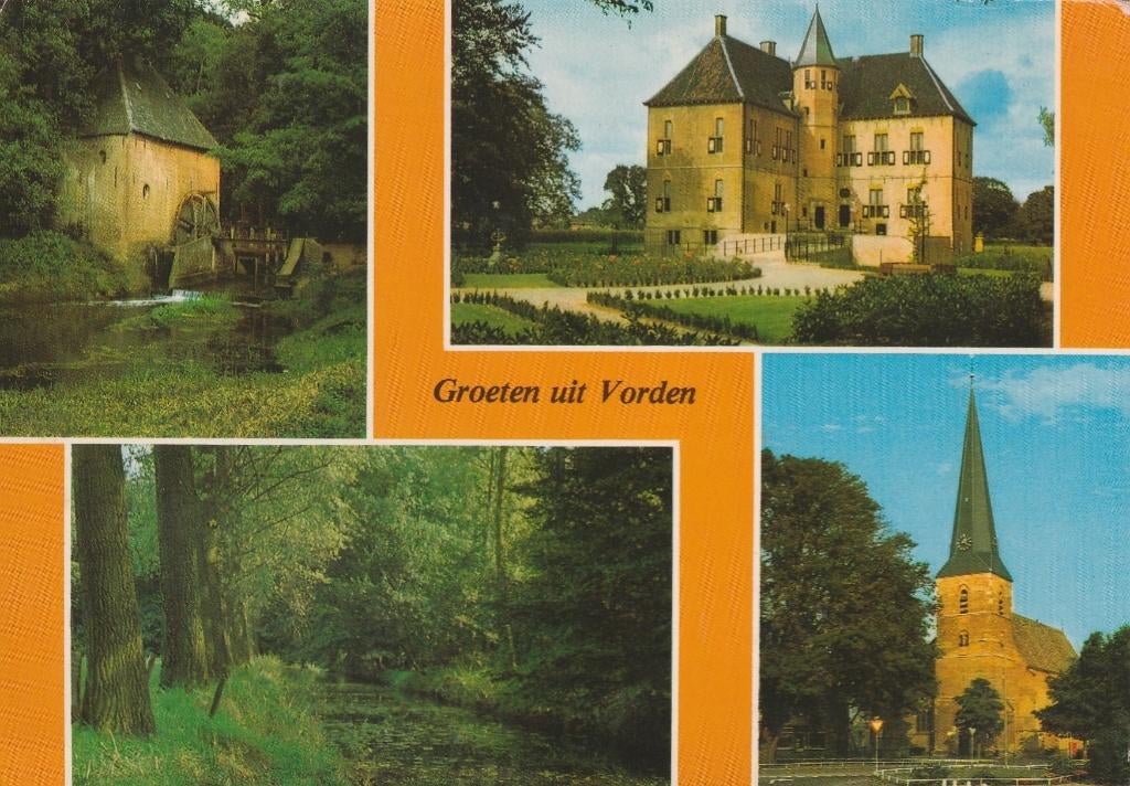 VORDEN Watermolen Beek Kasteel Kerk Groeten, Verzamelen, Ansichtkaarten | Nederland, Verzenden, 1980 tot heden, Gelopen, Gelderland