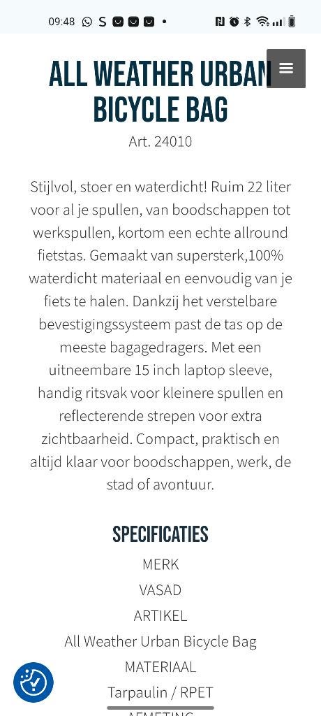 Vasad rugzak all weather bycicle bag hagelnieuw, 25 tot 40 cm, Nieuw, Ophalen of Verzenden, Waterdicht