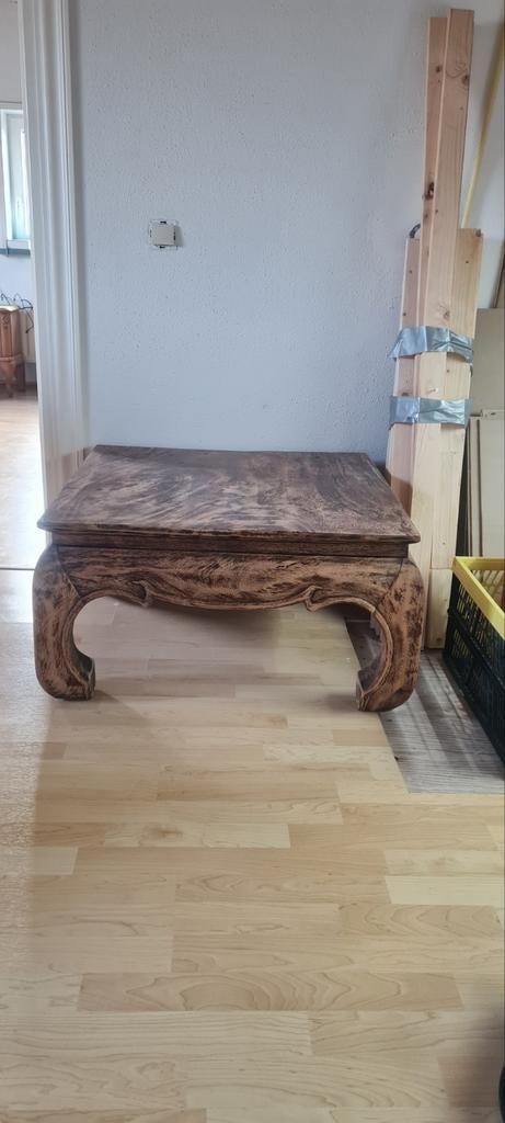 Antieke Opium Salontafel Vierkant, Ophalen, Gebruikt, 50 tot 100 cm, Vierkant