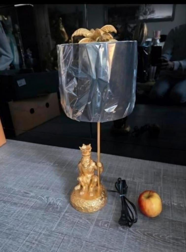 Gouden aap lamp met kroon, Huis en Inrichting, Lampen | Tafellampen, Ophalen of Verzenden, Nieuw, 50 tot 75 cm