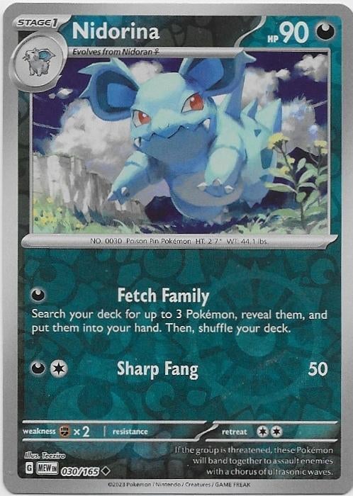 Pokemon 151,  Nidorina [reverse] 30/165, Ophalen of Verzenden, Nieuw, Losse kaart