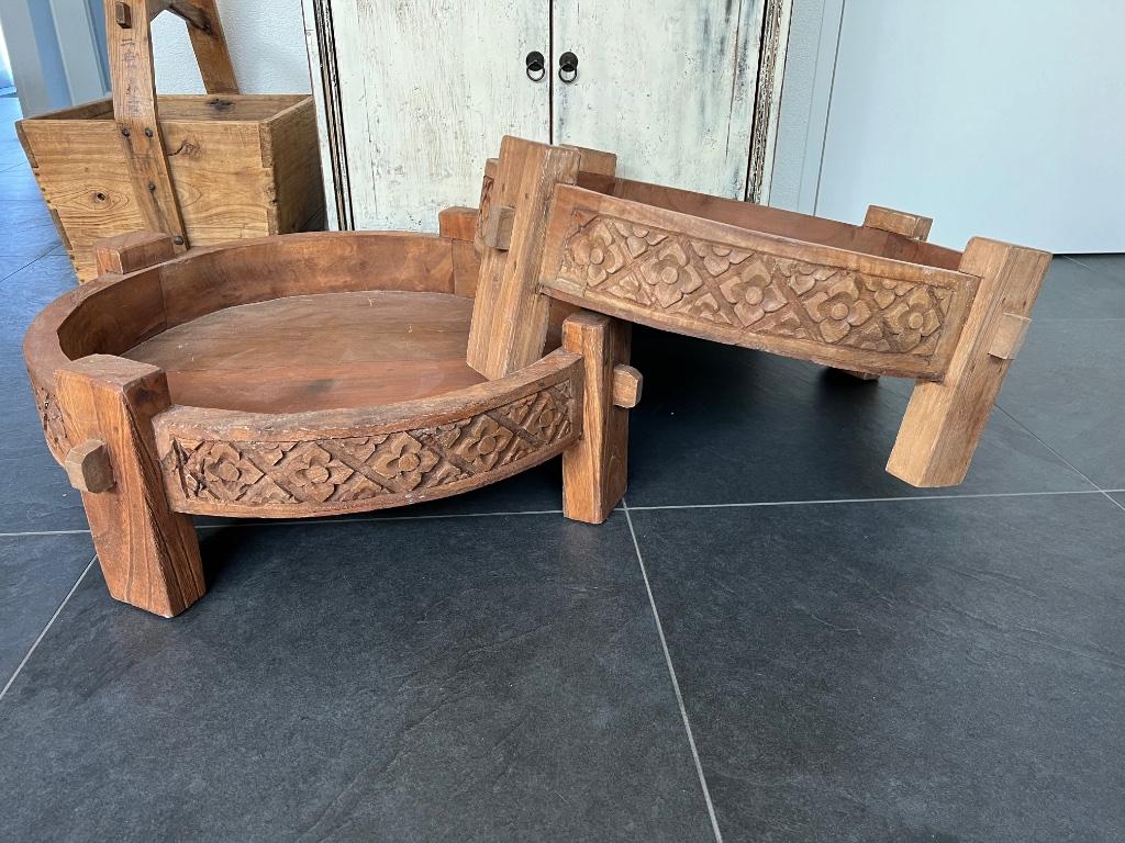 Chakki suar salontafel Indonesie houtsnijwerk massief tafel, Verburgt Vintage, 50 tot 100 cm, Rond, Nieuw