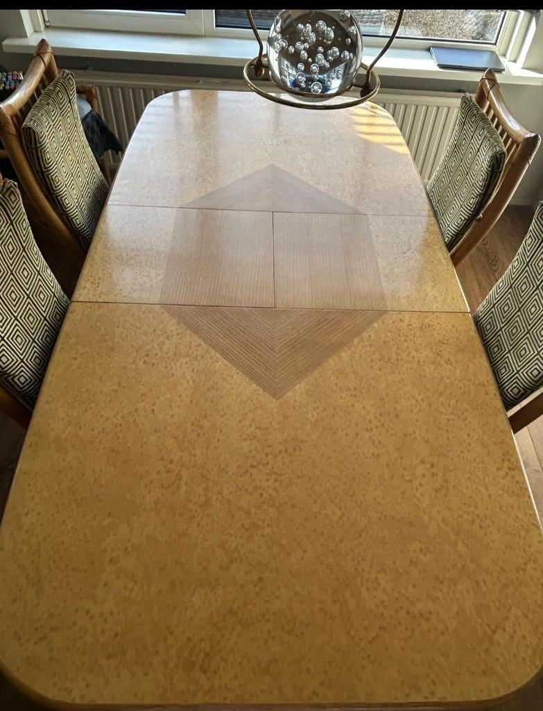 Uitschuifbare eettafel met 6 stoelen, Ophalen, Gebruikt, 50 tot 100 cm, Vijf personen of meer