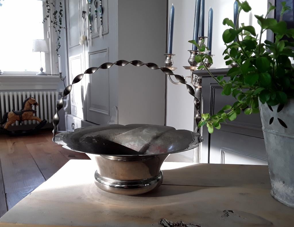 Oud schaaltje - mandje met hengsel (verzilverd - silverplat, Antiek en Kunst, Ophalen of Verzenden