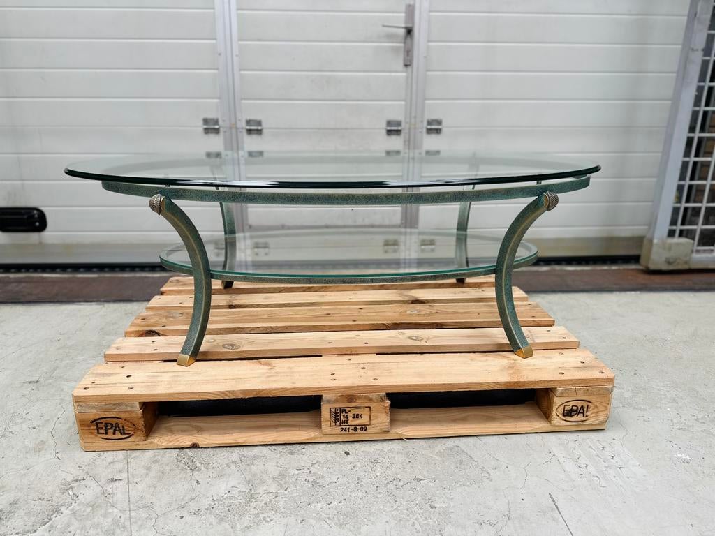 Salontafel glas messing PIERRE VANDEL Paris, Huis en Inrichting, Tafels | Salontafels, Ophalen, 50 tot 100 cm, Rond, Minder dan 50 cm