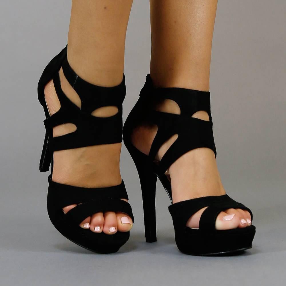 Zwarte suede-look strap sandaletten met stiletto hak 37, Kleding | Dames, Schoenen, Zwart, Ophalen of Verzenden, Zo goed als nieuw