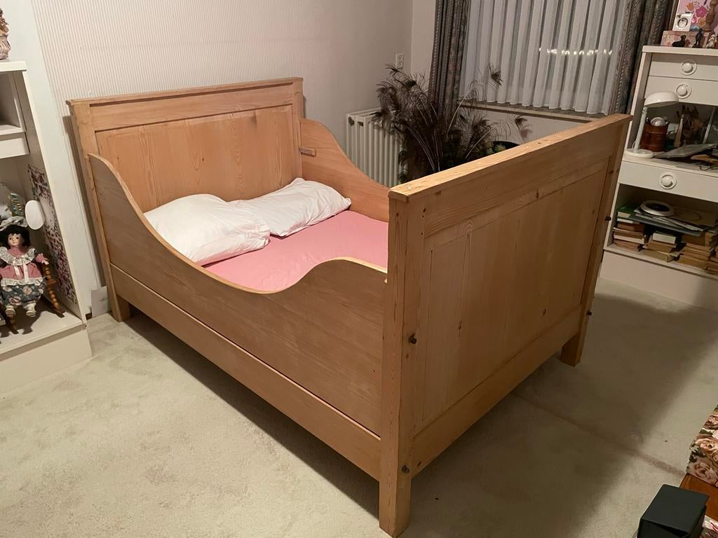 Antiek Grenen Twijfelaarbed 190x128, Ophalen, Gebruikt, Bruin, 190 cm of minder