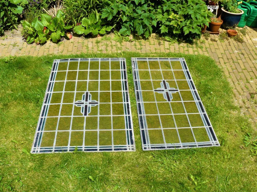 Antieke glas in lood ramen uit fabriekspand, Doe-het-zelf en Verbouw, Glas en Ramen, Gebruikt, 120 tot 160 cm, Minder dan 80 cm