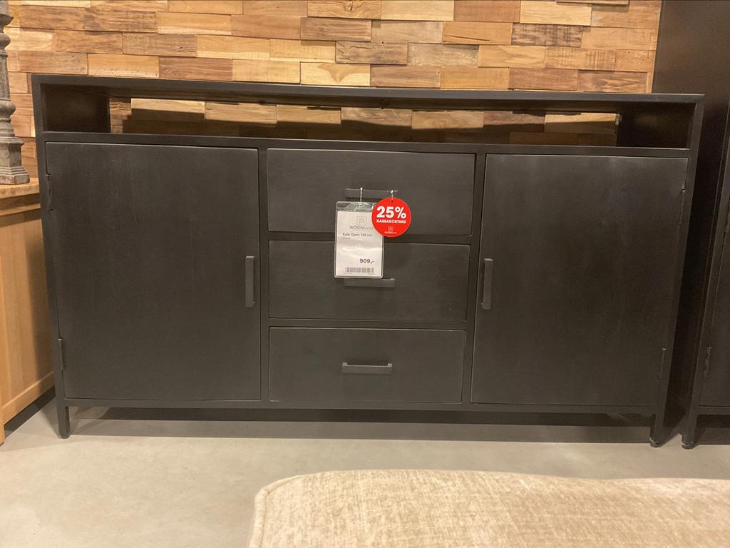 Showroomopruiming | Dressoir Kala 150 cm | Zwart Mangohout, Overige houtsoorten, Nieuw, Ophalen of Verzenden, Industrieel