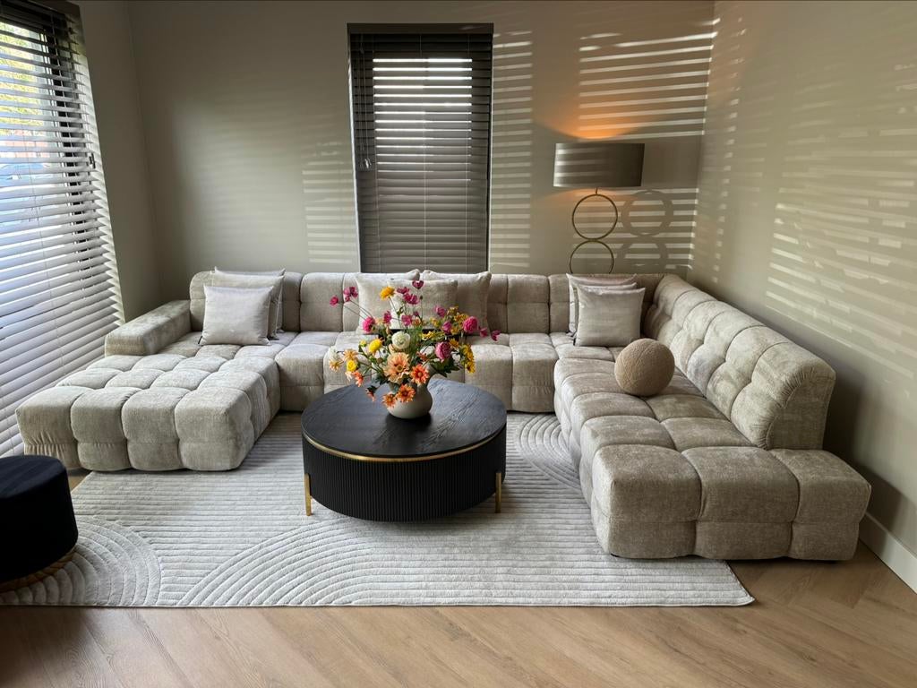 Luxe Velvet Teddy U-Bank Yently 200x370x250cm Beige Sand NEW, Huis en Inrichting, Banken | Bankstellen, Nieuw, Hoekbank, Vierpersoons of meer