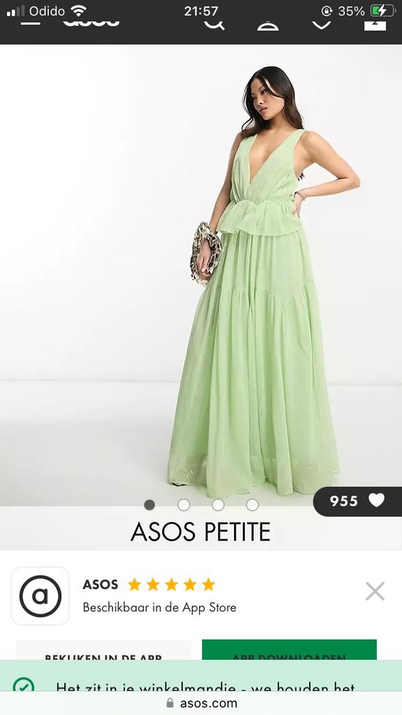 Jurk, groen, Asos petit, maat 34, Kleding | Dames, Gelegenheidskleding, Galajurk, Nieuw, Ophalen of Verzenden, Maat 34 (XS) of kleiner