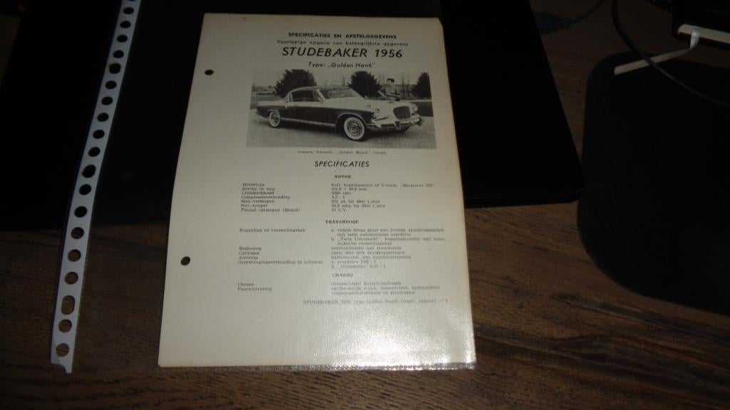 Specificaties en Afstelgegevens USA STUDEBAKER HAWK 1956, Verzenden, Zo goed als nieuw, Overige merken