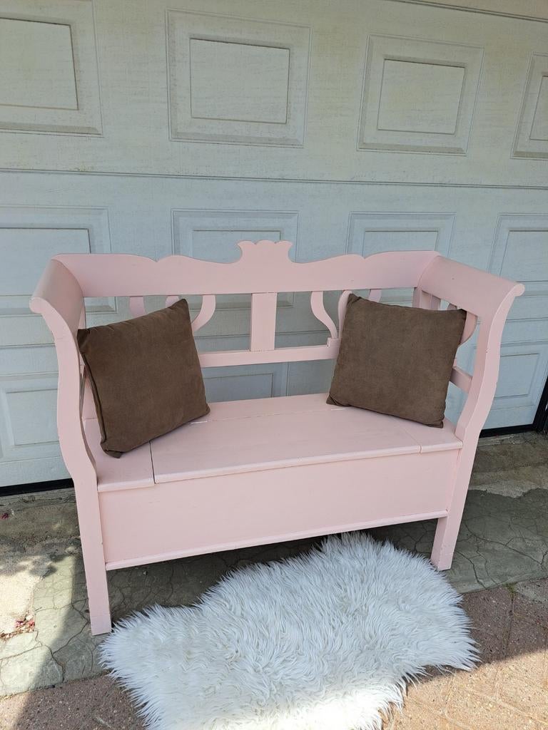 Roze klepbankje voor op de kinderkamer kinderbankje, Ophalen of Verzenden, Zo goed als nieuw, Hout