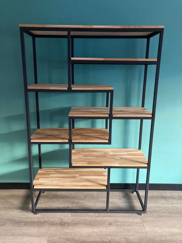 Stalen open kast met houten planken., Ophalen, Gebruikt
