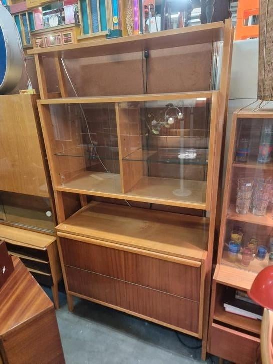 Vintage wandmeubel met vitrine jaren 60, Ophalen, Z, ,, Zo goed als nieuw