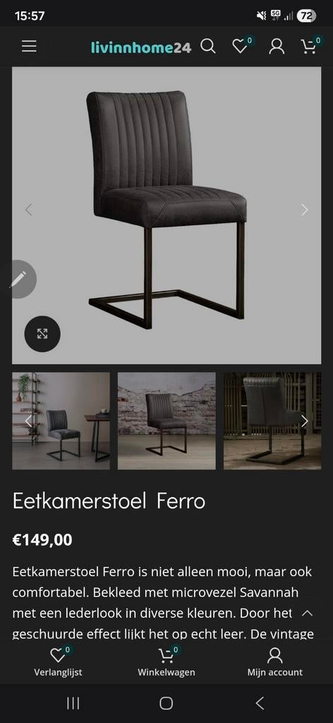 Eetkamerstoel Ferro, Ophalen, Zo goed als nieuw, Stof, Industrieel
