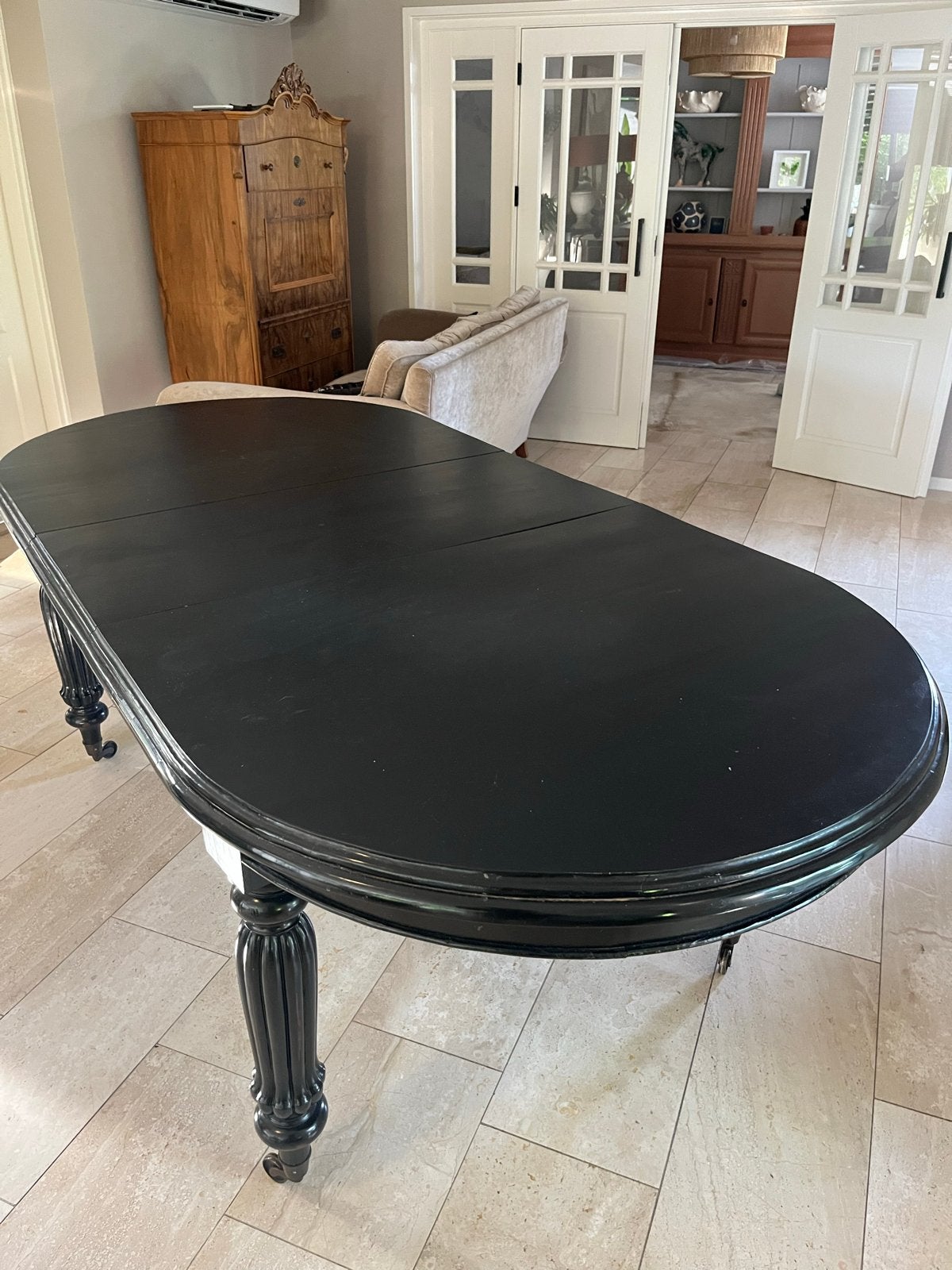 Elegante zwarte eettafel met  6 stoelen, Huis en Inrichting, Ophalen, Gebruikt, 100 tot 150 cm, 150 tot 200 cm