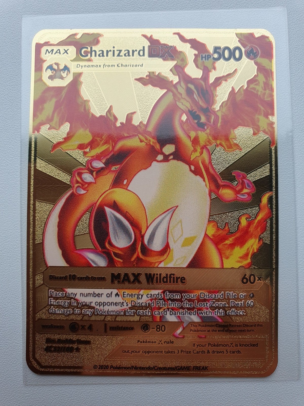 Charizard DX Metalen Pokemon kaart Goudkleurig, Verzenden