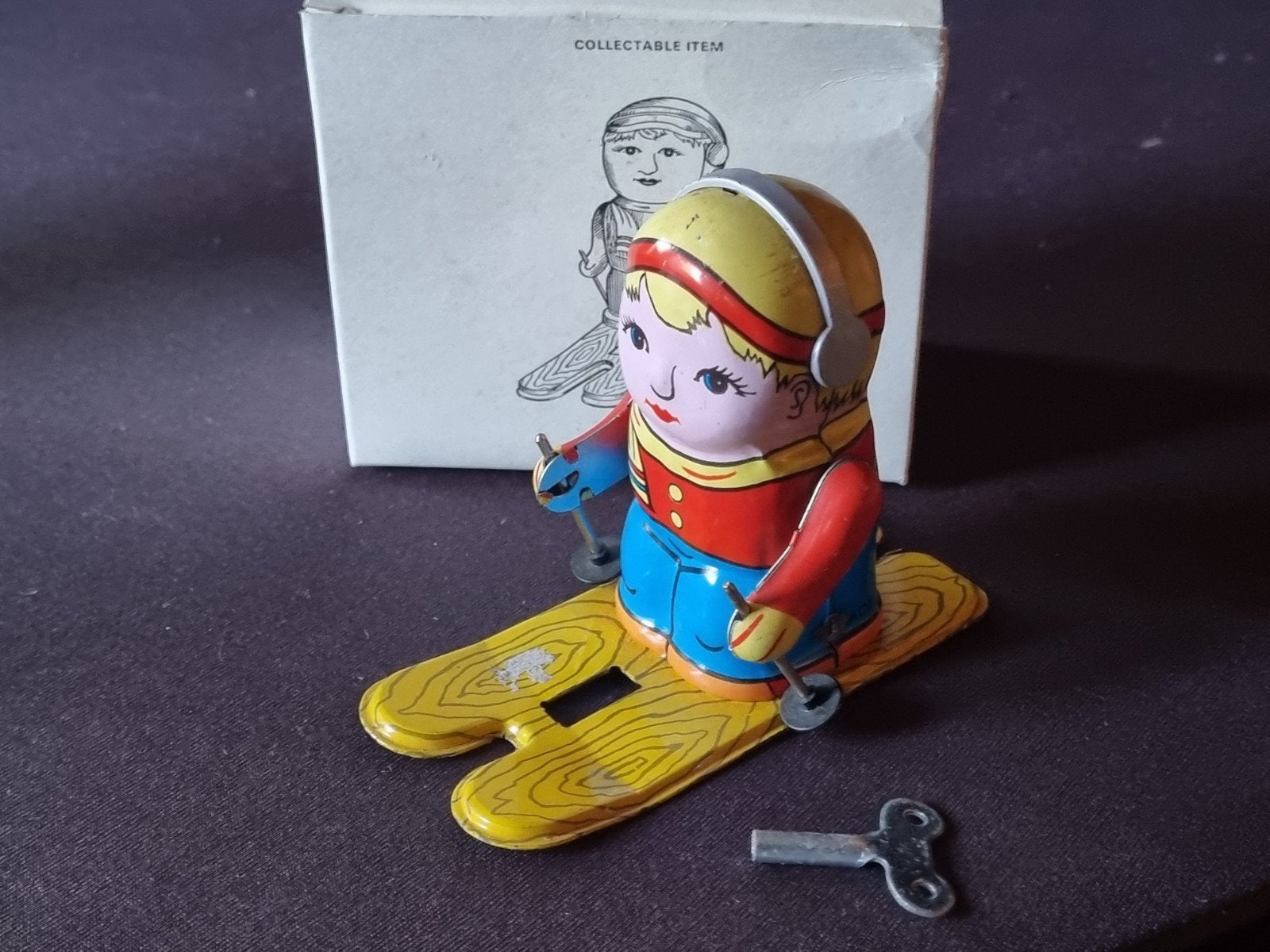 Vintage Opwindbaar Blikken Speelgoed Skiër MS276, Ophalen of Verzenden