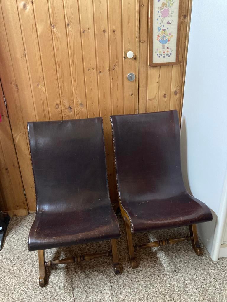 Mooie oude vintage ruiterleren stoelen, Antiek en Kunst, Ophalen
