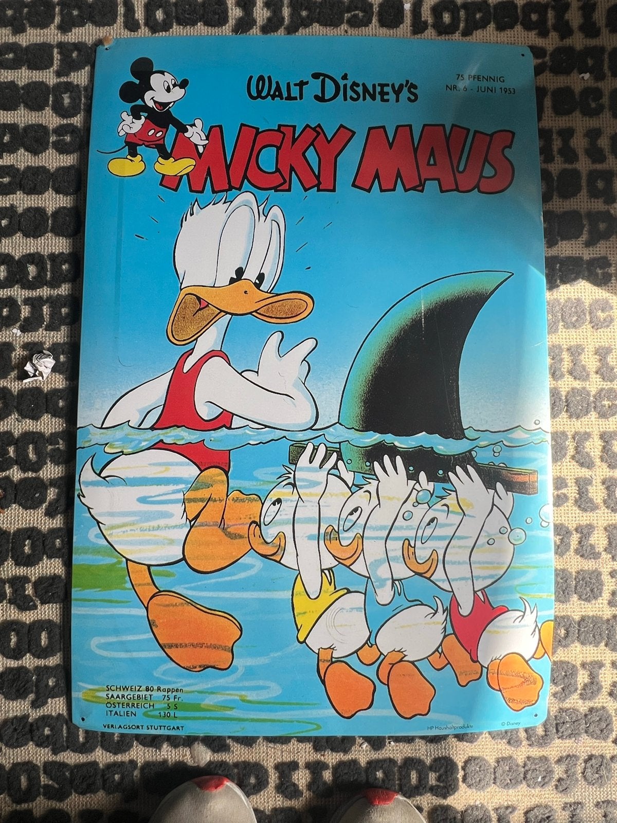 Vintage Disney Mickey Maus Plaat - Donald Duck 1953, Verzamelen, Ophalen of Verzenden, Donald Duck, Gebruikt, Plaatje of Poster