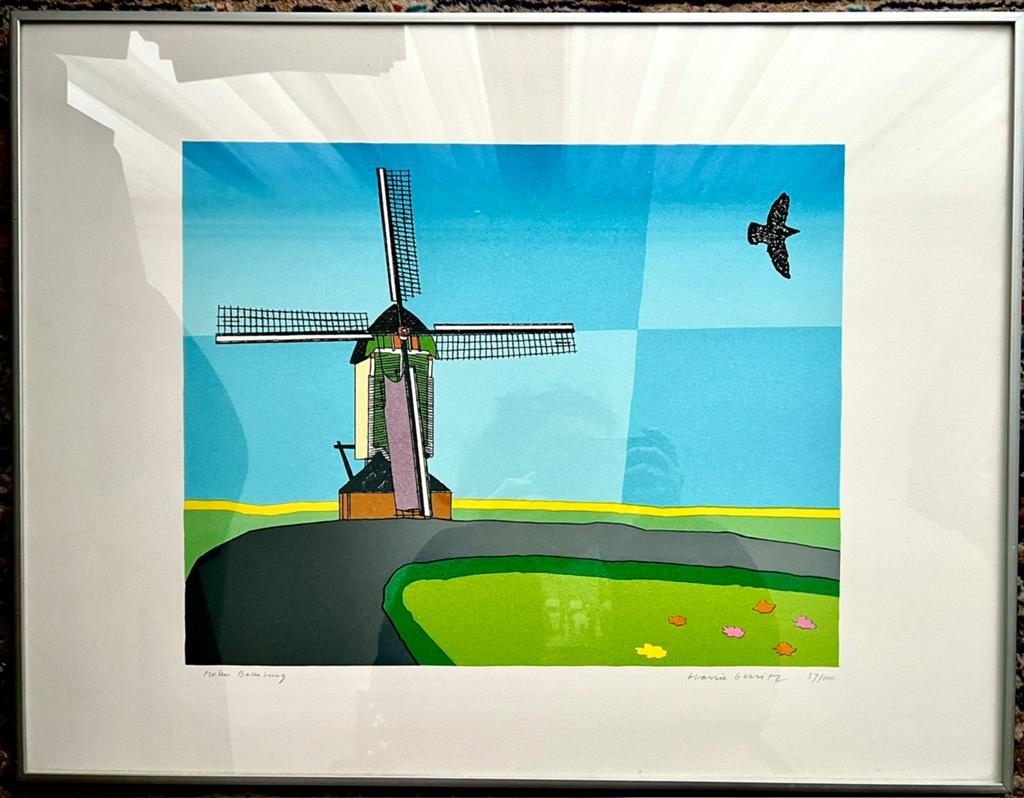 Harrie Gerritz - Zeefdruk Molen Batenburg - Schilderij - Art, Ophalen