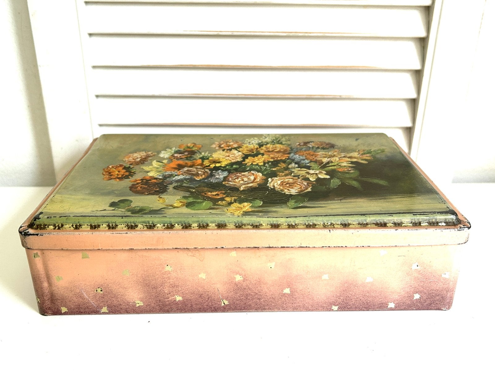 Vintage blik met bloemen van Melle Breskens, Verzamelen, Blikken, Ophalen, Gebruikt, Overige