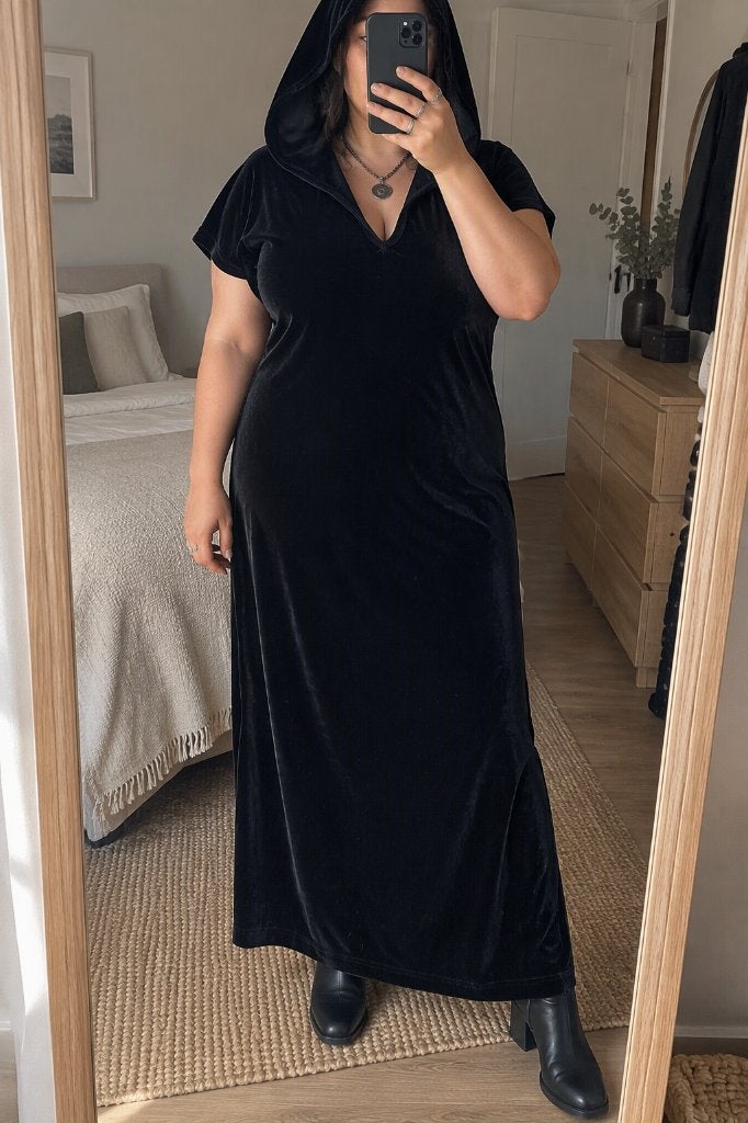 Helena Hart dames velours jurk XL gothic feest Halloween, Zwart, Maat 46/48 (XL) of groter, Zo goed als nieuw, Onder de knie