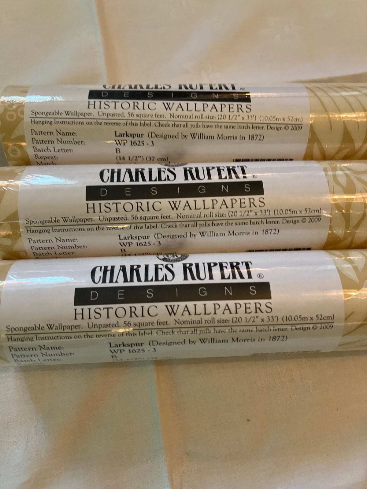 Morris Larkspur - Charles Rupert Historisch Behang - (3 r), Verzenden, 25 tot 50 m², Beige