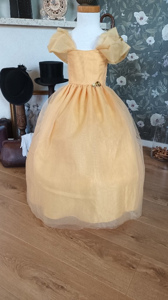 Prinsessen jurk belle geel taft tule hoepelrok, Ophalen of Verzenden, Nieuw, 104 of kleiner, Meisje
