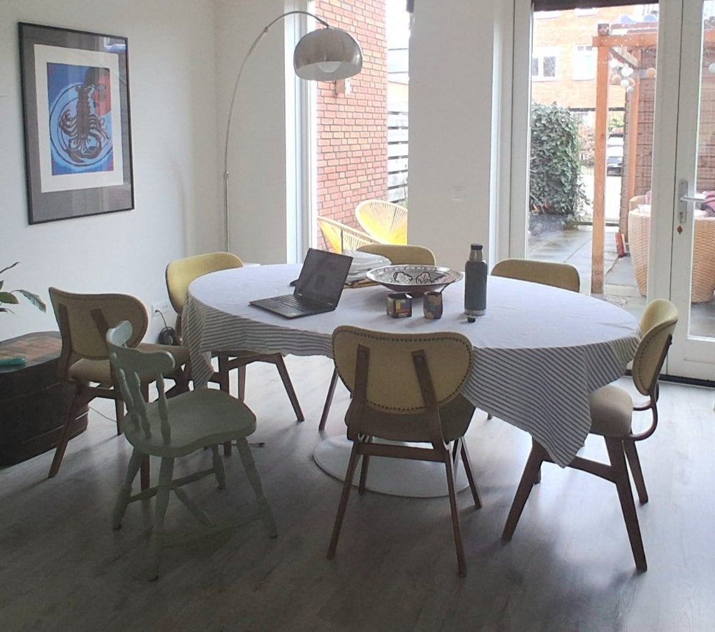6 Stoelen gratis, Huis en Inrichting, Stoelen, Ophalen, Gebruikt, Overige kleuren, Stof