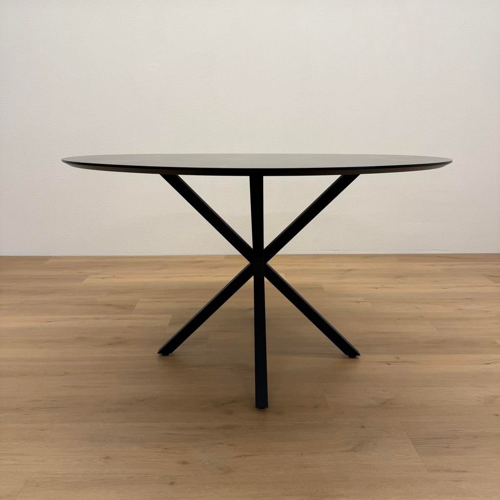 Ronde eettafel HPL gegloeid staal 130cm - Direct Leverbaar, Rond, Ophalen of Verzenden, Zo goed als nieuw, Vijf personen of meer