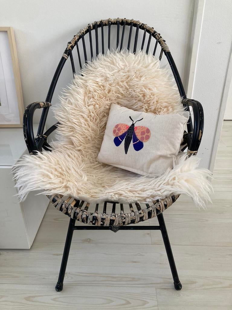 Rotan bamboe stoel Jaren 70 seventies, Huis en Inrichting, Stoelen, Ophalen, Gebruikt, Zwart, Leer