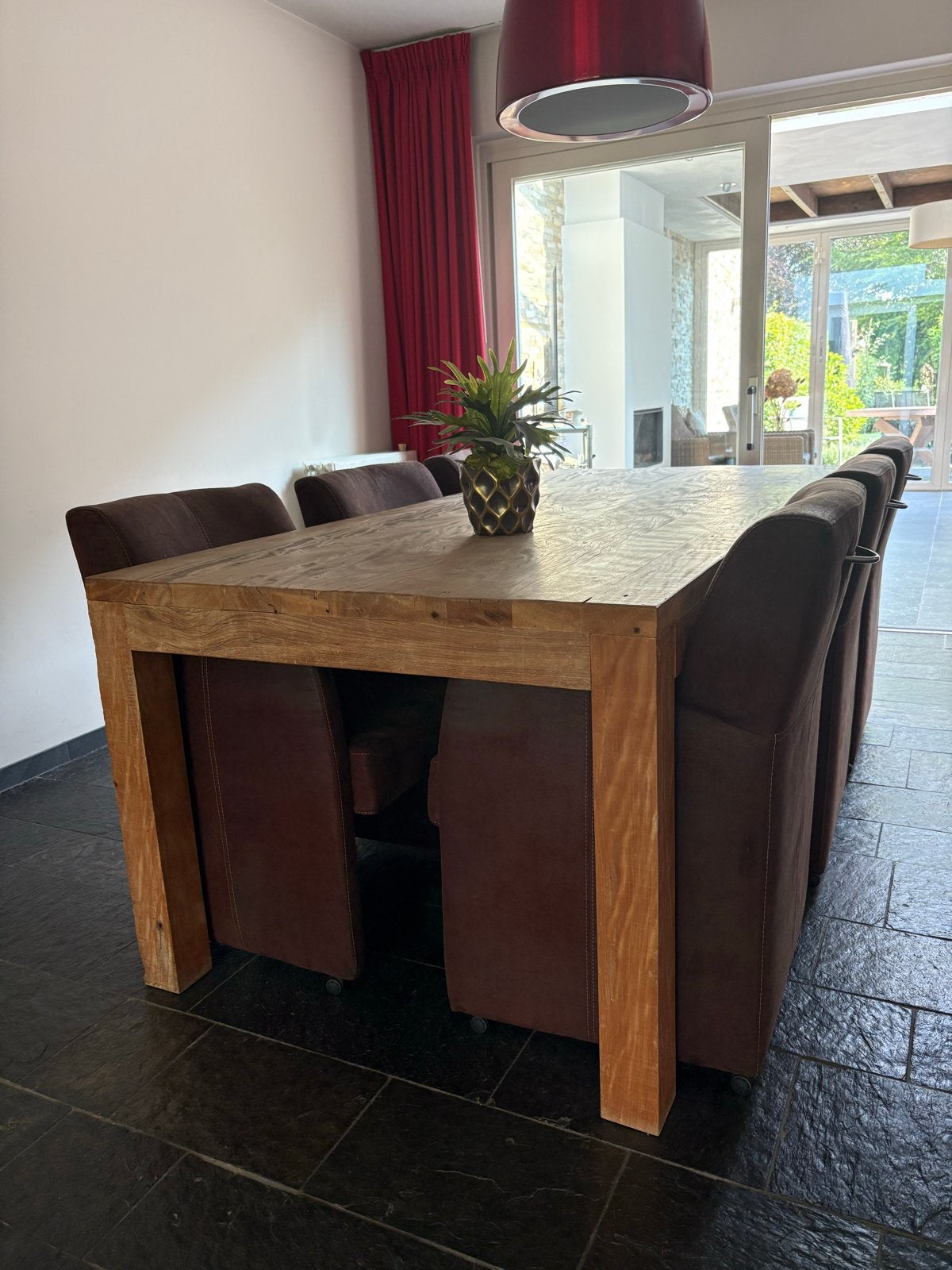 Massief hardhouten eettafel 220x100x78cm, Ophalen, Gebruikt, 100 tot 150 cm, 200 cm of meer
