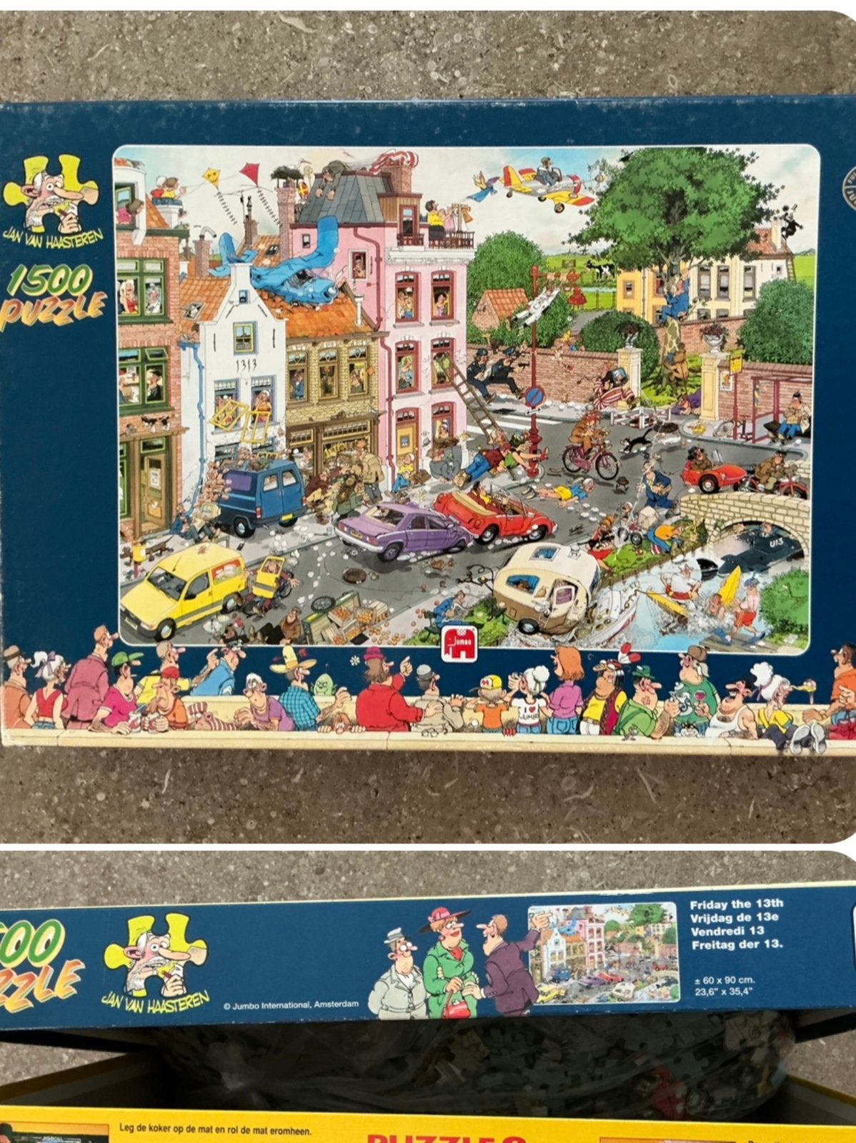 Jan van Haasteren puzzel - Vrijdag de 13e - 1500 st (KWF), Ophalen of Verzenden, 500 t/m 1500 stukjes, Gebruikt