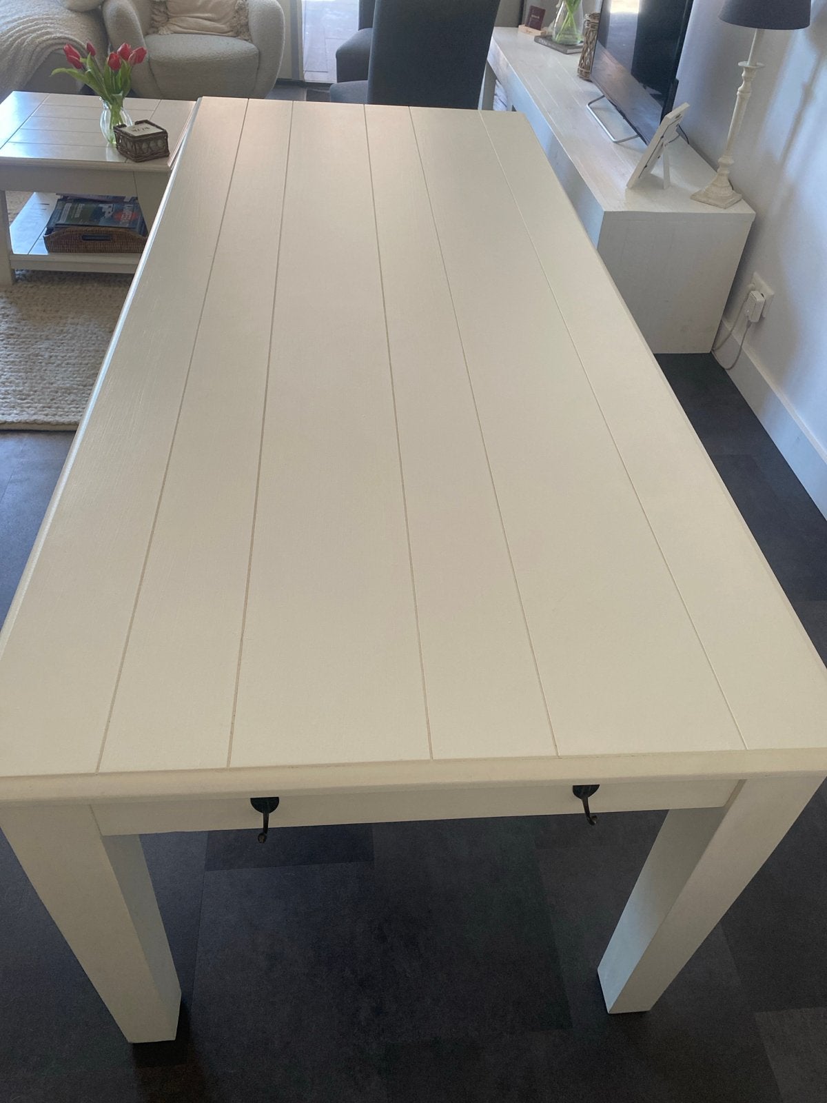 Riviera Maison eettafel met rieten manden., Ophalen, Gebruikt, Riviera maison, 200 cm of meer