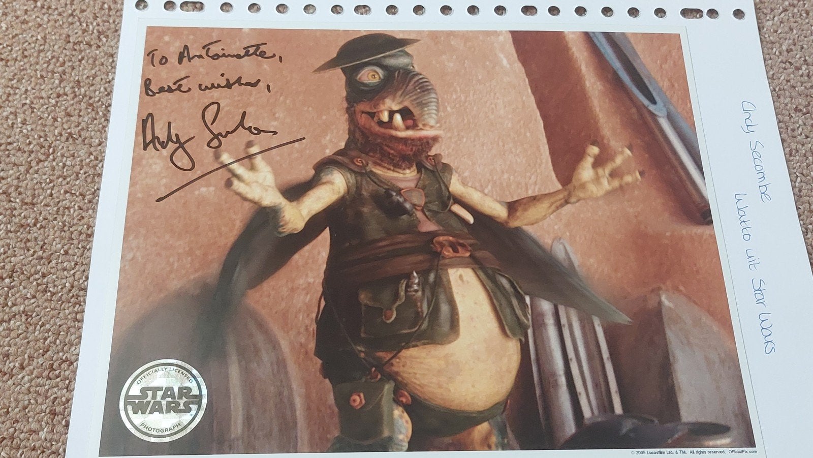 Handtekening Andy Secombe - Watto, Verzamelen, Star Wars, Nieuw, Actiefiguurtje, Ophalen of Verzenden