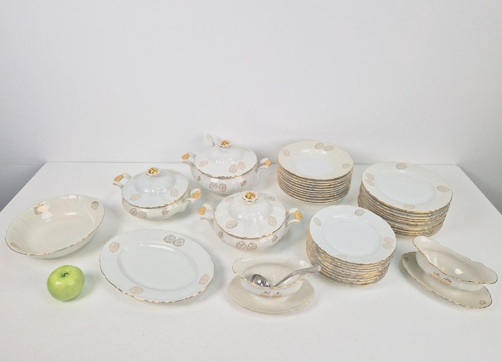 Vintage porselein servies set Antiek Jebonro goud, Vintage, Ophalen of Verzenden, Zo goed als nieuw, Porselein